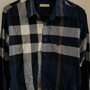 BURBERRY BRIT DESIGNER BLUE/WHITE/BROWN MULTI NOVA COTTON SHIRT LONG SLEEVE XL